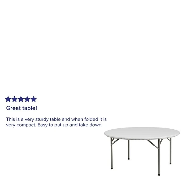 Flash Furniture 29"H X 60"L X 60"D Granite Plastic Folding Table, White - Image 3