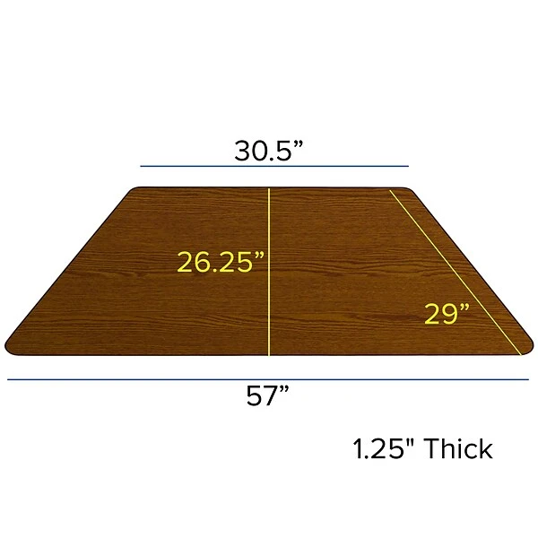 Flash Furniture 21-30H X 26 1/4W X 57 1/2D 16 Gauge Tubular Steel Trapezoid Activity Table, Oak - Image 2