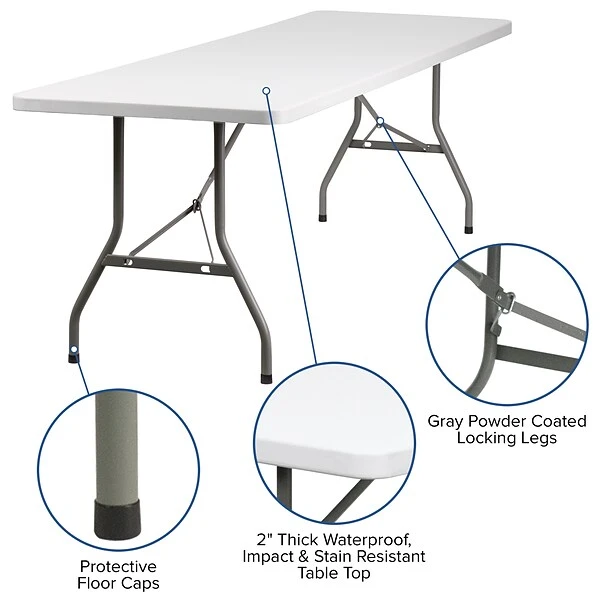 Flash Furniture 29"H X 96"L X 30"D Granite Plastic Folding Table, White - Image 4