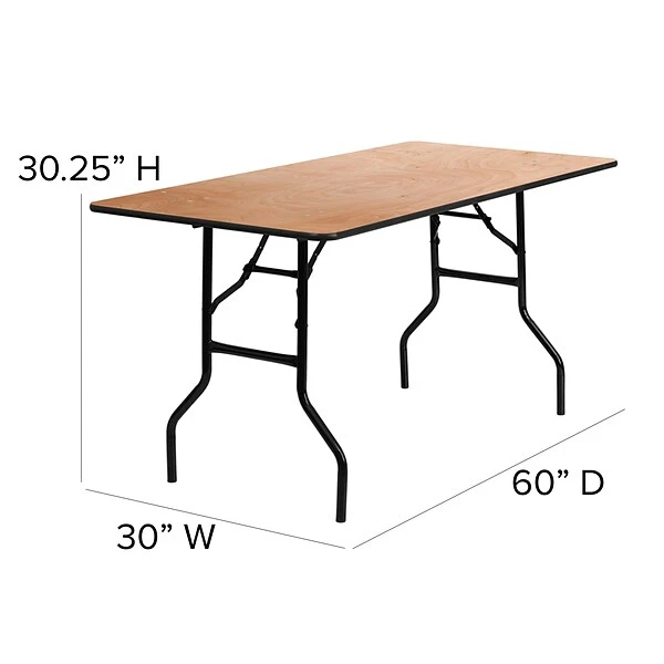 Flash Furniture 30'' X 60'' Rectangular Wood Folding Banquet Table, Black/Natural - Image 5