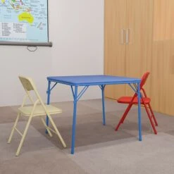 Flash Furniture Kids Colorful 3 Piece Folding Table And Chair Set Square Activity Table Set, 24" X 24", Blue (JB10CARD)