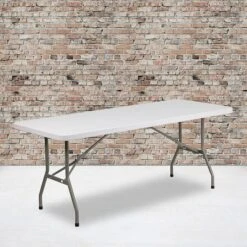 Flash Furniture 72" X 30" Plastic Folding Table, Granite White
