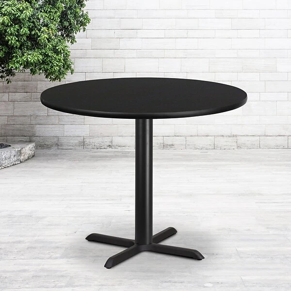 Flash Furniture 42'' Laminate Round Table Top, Black W/33'' X 33'' Table-Height Base (XURD42BKT3333)