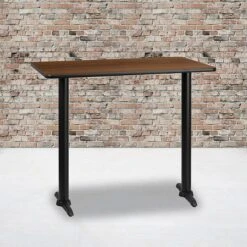 Flash Furniture 30''x48'' Rectangular Laminate Table Top, Walnut W/5''x22'' Bar-Height Table Bases