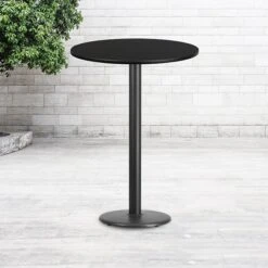 Flash Furniture 30'' Laminate Round Table Top, Blk W/18'' Round Bar-Height Table Base (XURD30BKTR18B)