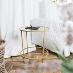 Flash Furniture Astoria Collection End Table, Clear/Matte Gold (NANJN21750ET)