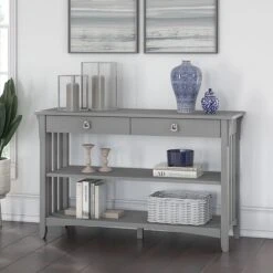 Bush Furniture Salinas 48" X 16" Console Table With Drawers And Shelves, Cape Cod Gray (SAT148CG-03)