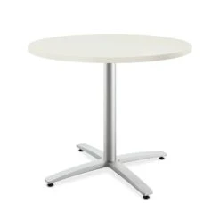 HON Between Round Table, Seated Height X-Base, 36"D, Silver Mesh Laminate, Textured Silver Finish