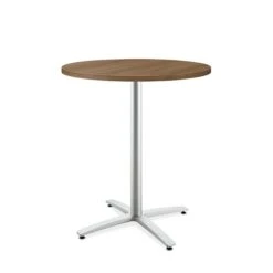 HON Between Round Table, Standing Height X-Base, 36"D, Pinnacle Laminate, Textured Silver Finish