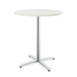 HON Between Round Table, Standing Height X-Base, 36"D, Silver Mesh Laminate/Textured Silver Finish