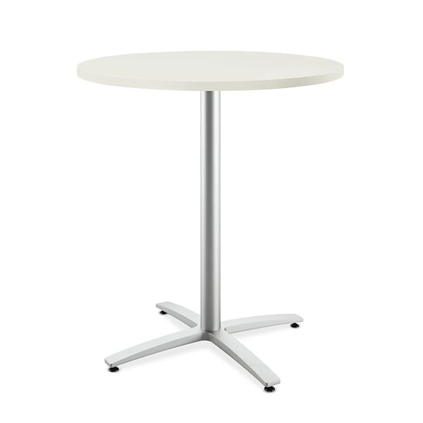 HON Between Round Table, Standing Height X-Base, 36"D, Silver Mesh Laminate/Textured Silver Finish