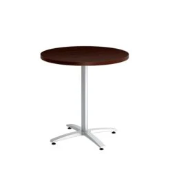 Union & Scale Workplace2.0™ Multipurpose 30" Round Mahogany Laminate Seated Height Silver Base Table (54806)