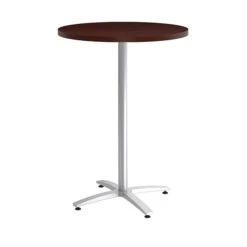 Union & Scale Workplace2.0™ Multipurpose 30" Round Mahogany Laminate Bistro Height Silver Base Table (54816)