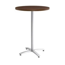 Union & Scale Workplace2.0™ Multipurpose 30" Round Shaker Cherry Laminate Bistro Height Silver Base Table (54820)