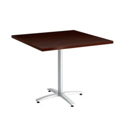 Union & Scale Workplace2.0™ Multipurpose 36" Square Mahogany Laminate Seated Height Silver Base Table (54826)