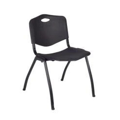 Regency Kee Breakroom Table, 42"W, Gray/Black & 4 'M' Stack Chairs, Black (TB42RNDGYBPBK47BK)