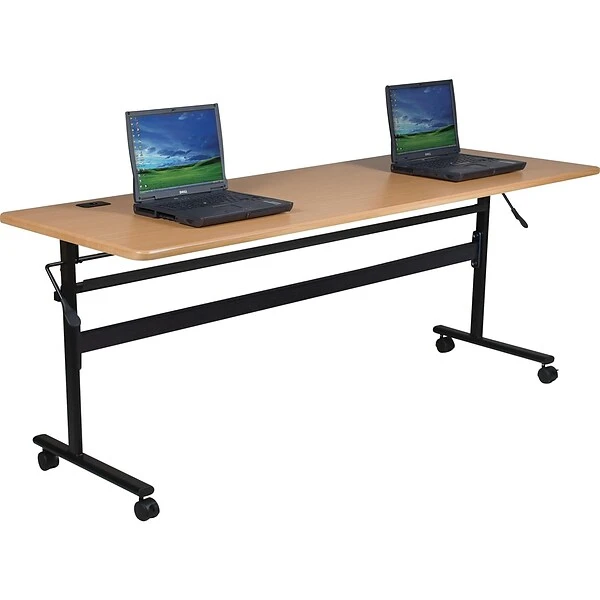 Essentials Economy Flipper Training Room Table, 24"D X 72"W, Teak/Black (90094) - Image 2