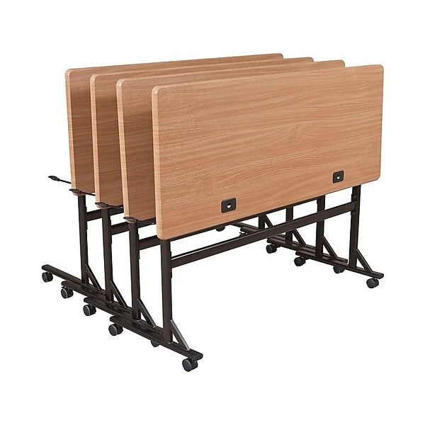 Essentials Economy Flipper Training Room Table, 24"D X 72"W, Teak/Black (90094) - Image 5