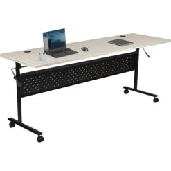 MooreCo Essentials Economy Flipper Training Room Table, 24" X 72", Gray Elm (91184)