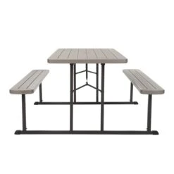 COSCO 6 Ft. Folding Blow Mold Picnic Table, Gray Wood Grain With Brown Legs (87902GRY1E)