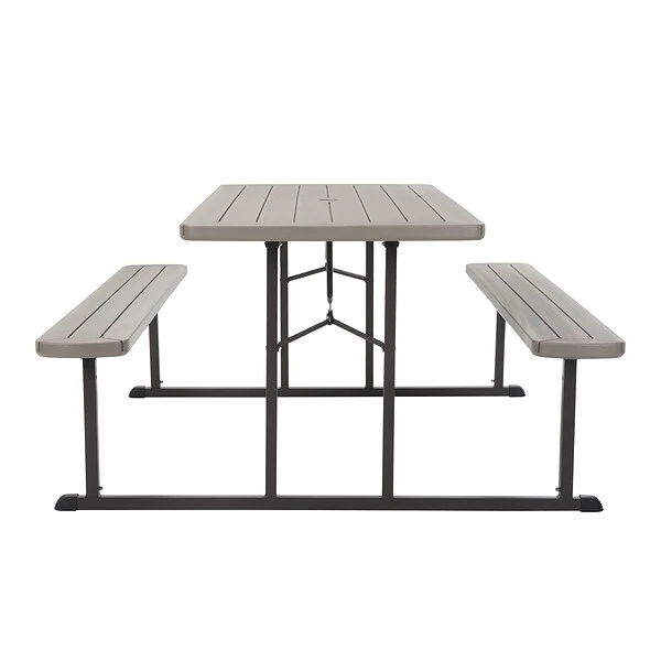 COSCO 6 Ft. Folding Blow Mold Picnic Table, Gray Wood Grain With Brown Legs (87902GRY1E)