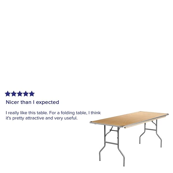 Flash Furniture 30'' X 72'' Rectangular Heavy Duty Birchwood Folding Banquet Table, Silver (XA3072BIRCHM) - Image 3
